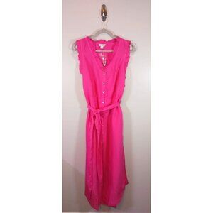 Sundance Linen Coastal Beach Ruffle Vacation V-Neck Women's Dress Size‎ L NWT